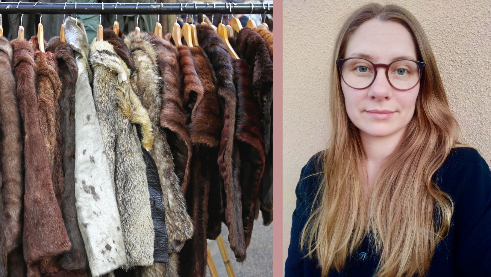 Sofie Lindeberg at Linköping University next to a row of fur.