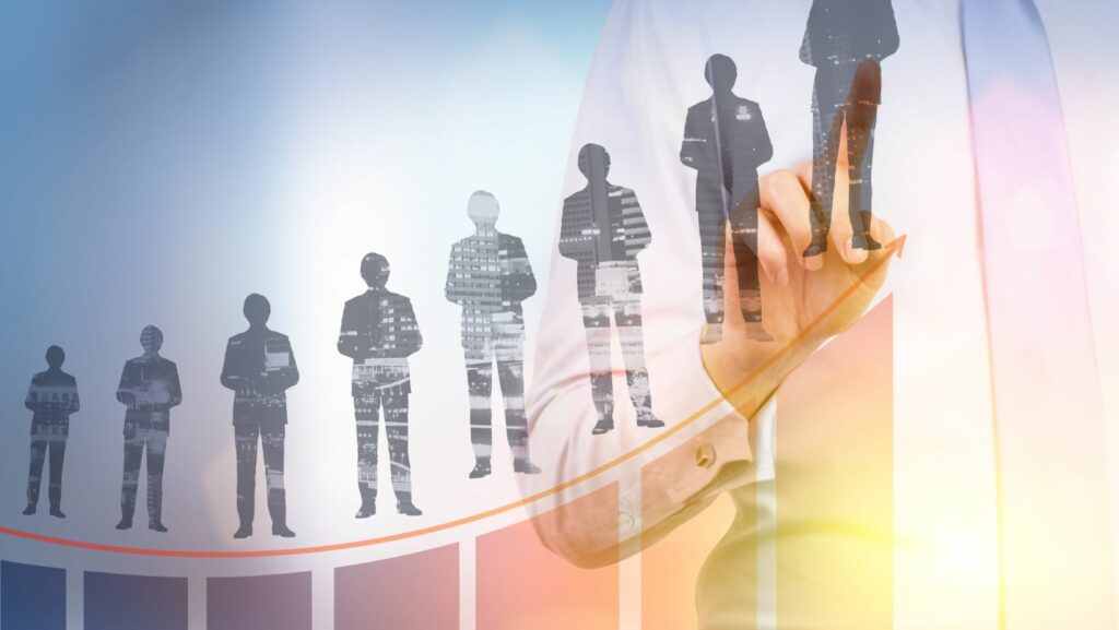 Men climbing a growth ladder