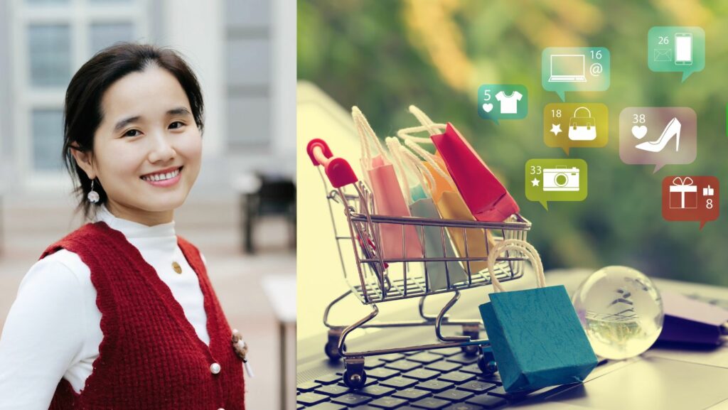 Shopping cart on a computer and picture of the researcher.