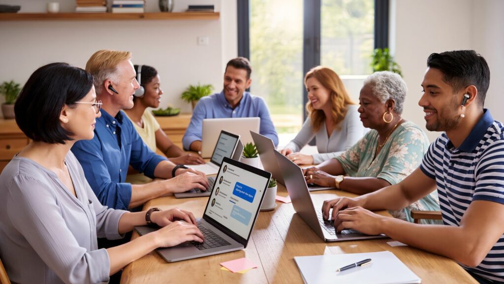 Personer runt ett bord som har styrelsemöte.