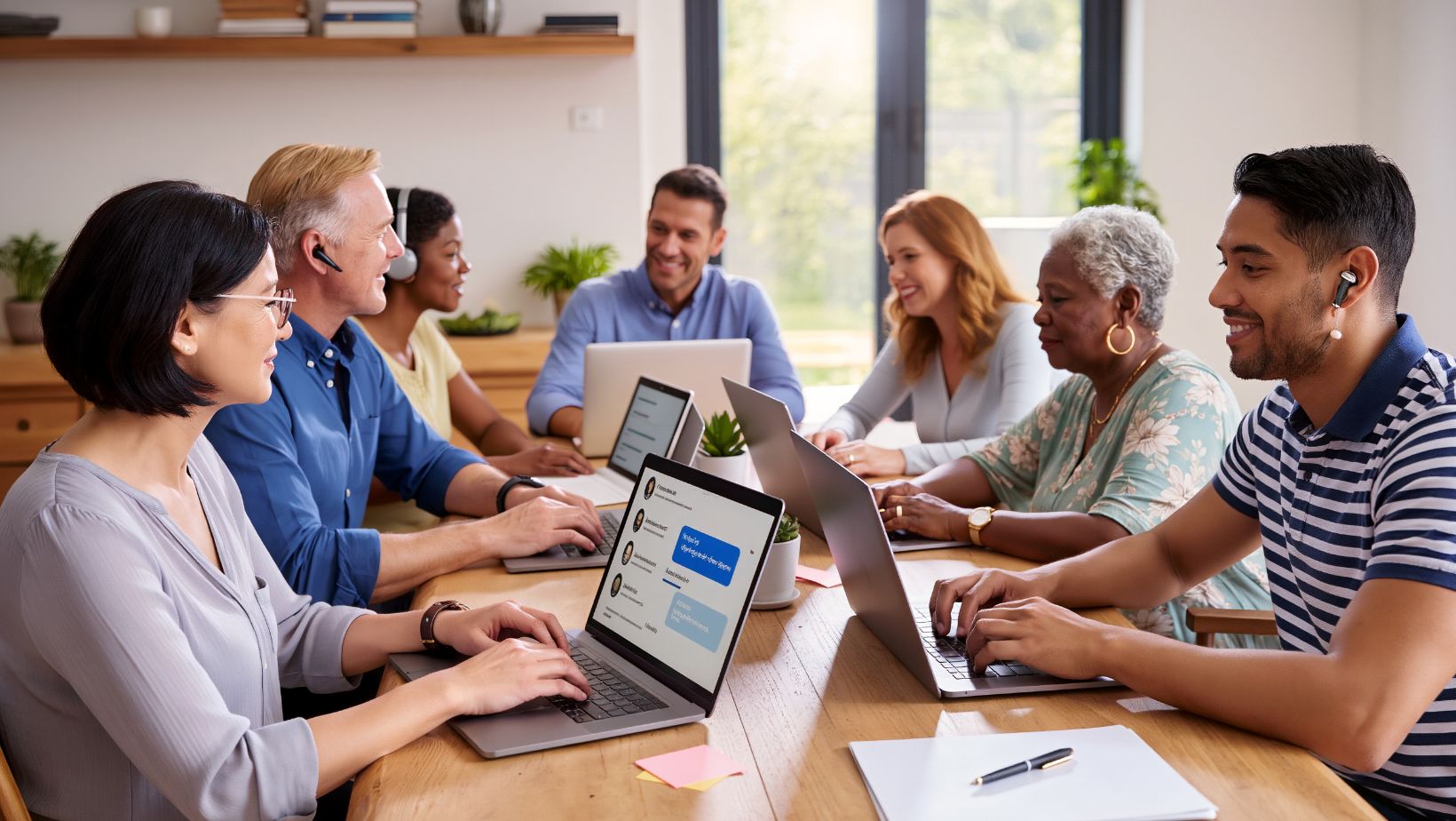 Personer runt ett bord som har styrelsemöte.