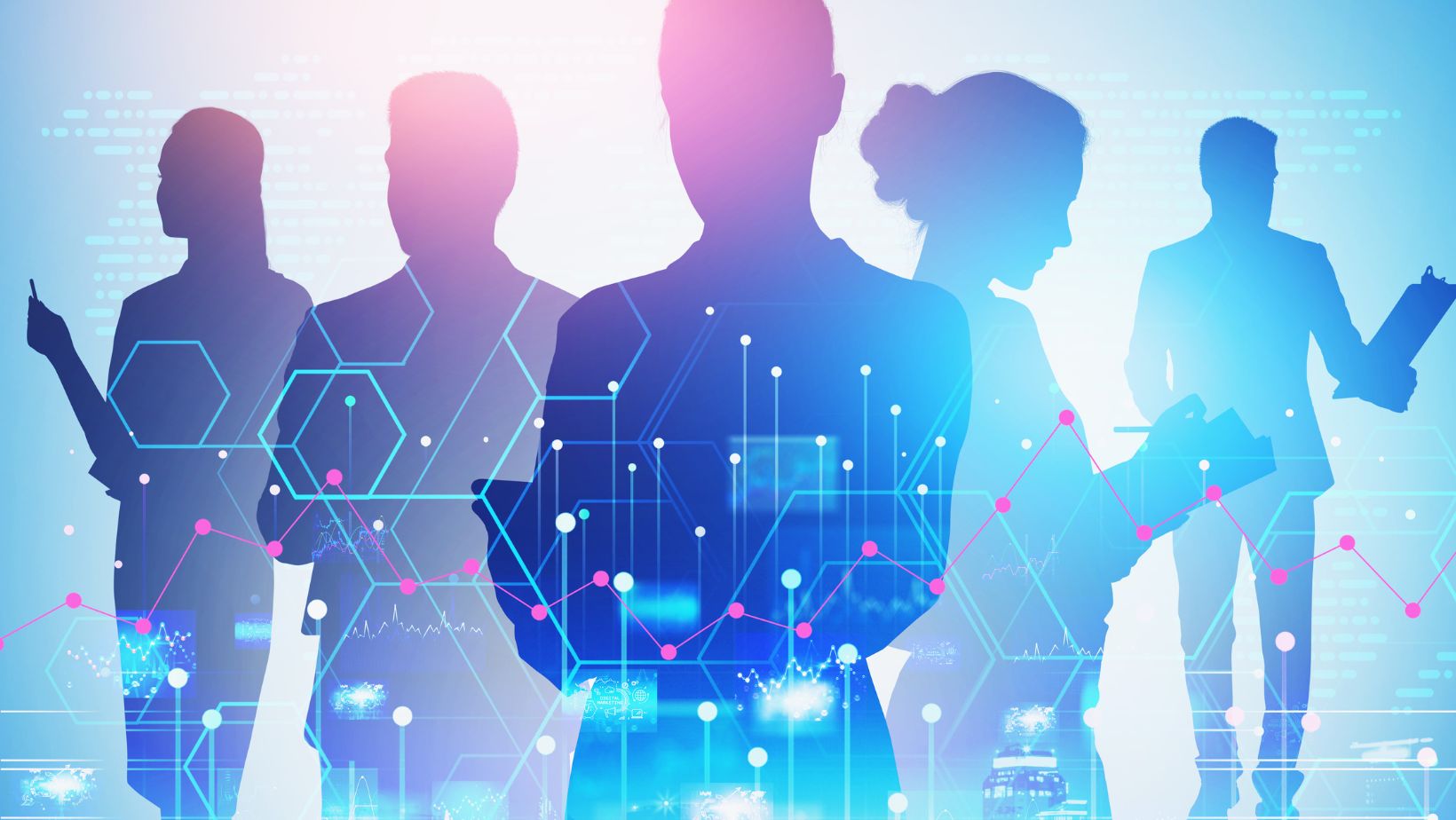 Networking and innovation with people in silhouette