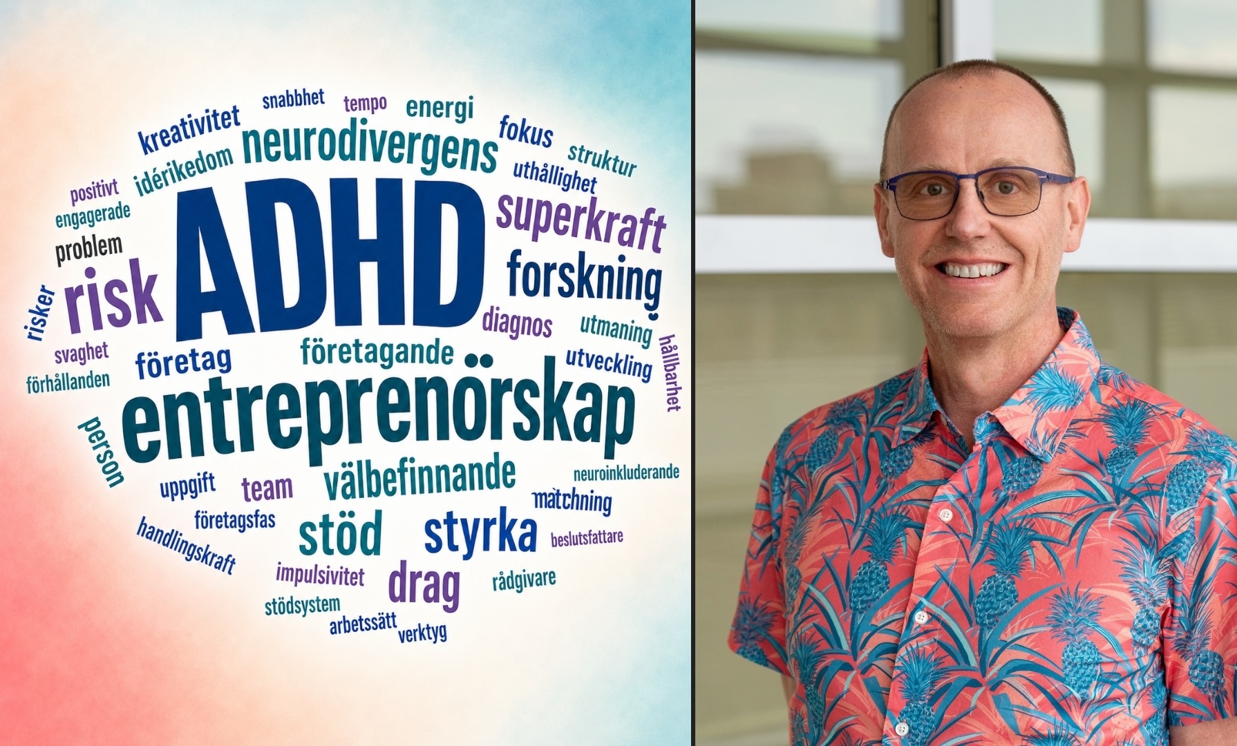 Ordmoln entreprenörskap ADHD och foto på person